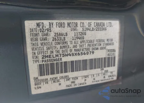 1995 Mercury Grand Marquis Ls z USA, uszkodzony, nr VIN 2MELM75W4SX656079